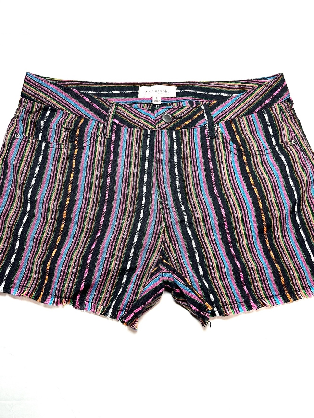 Philosophy Multicolor Striped Shorts in Black, Pink & Blue